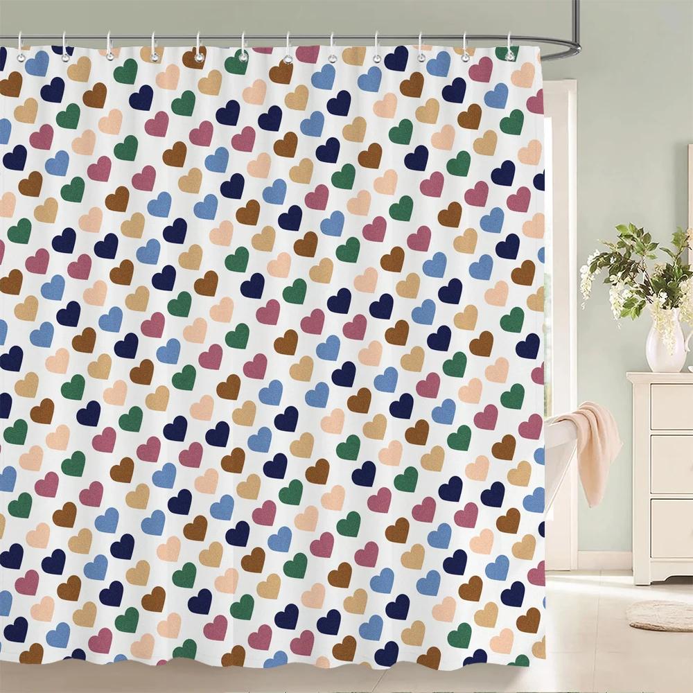 Romantic Heart-Print Shower Curtain with Hooks  Sweet Decor for Bathrooms, Reinforced Eyelets & Easy To Clean