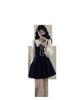 Plus Size Pleated Princess Dress with Doll Collar - College Style, Autumn/Winter Waist-Cinching Design