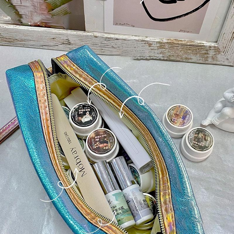 Syreni Ogon Kosmetyczka Laserowy Kolor Podróżna Kosmetyczka Organizer z Paskiem na Nadgarstek Śliczna Kreatywna Laserowa Saszetka Podróżna Pu Dla Dziewcząt