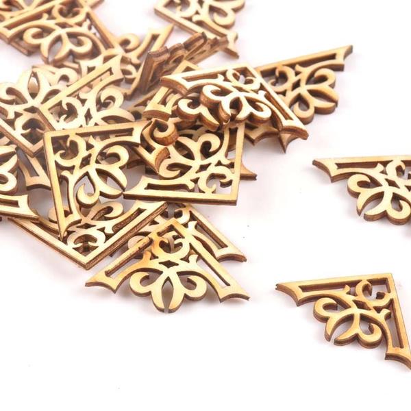 50pcs Wooden Ornament Book Corner Protector DIY Crafts Home Decoration Box Book Scrapbook Album Corner Wood Slices
