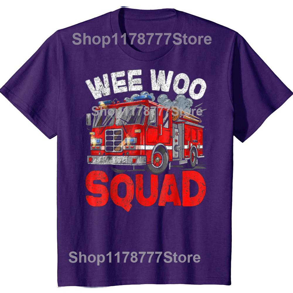 

Wee Woo Squad Funny Firefighter Fire Truck Fireman T Shirts Cotton Birthday Gifts Mens Fashion Casual Loose Oversized T Shirt 4XL