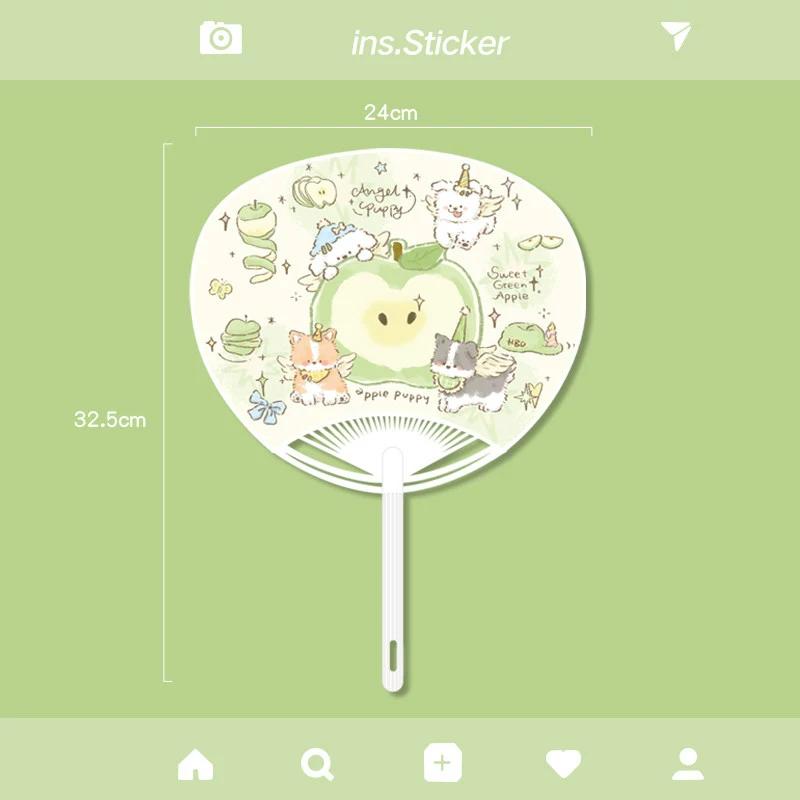 Hand-Held Fan, Summer Portable Cute Round Fan, Long-Handled Fan, Plastic Creative Niche Fresh Apple Fan
