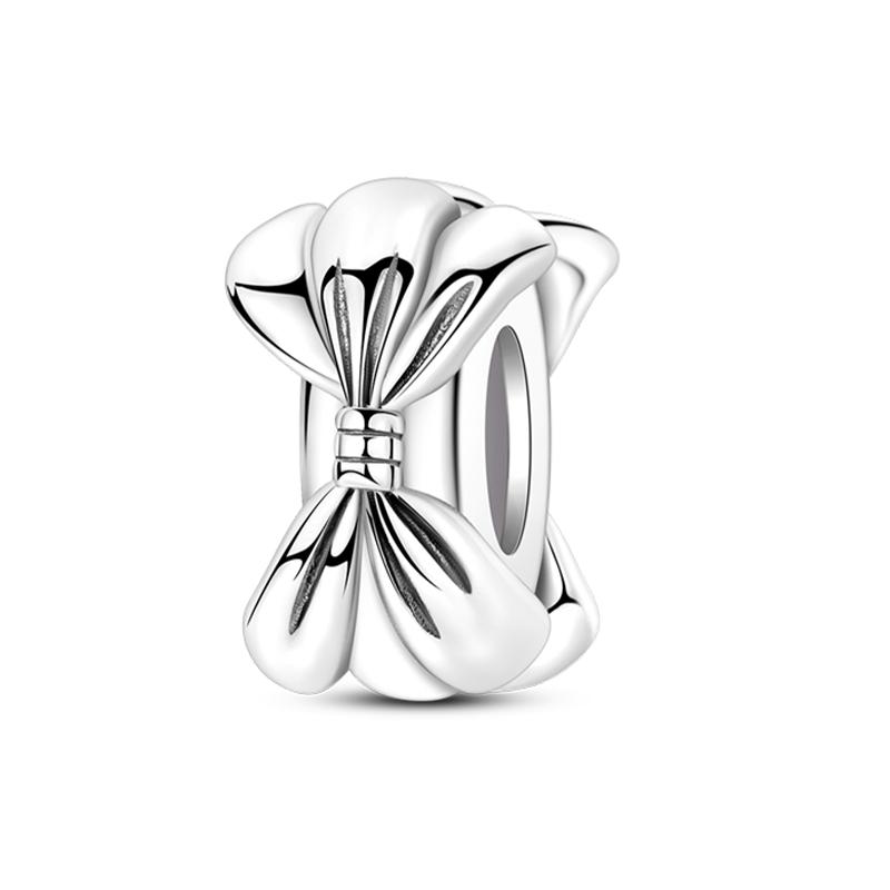 Copper Bow Charms Copper Pink Heart-Shaped Bow Pendants Charms Beads Fit Original Bangle Bracelets Diy Jewelry