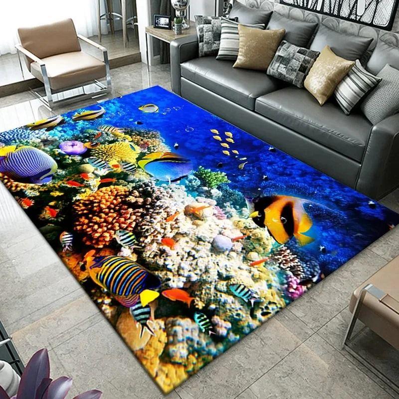 3D Beach Sea Waves Pattern Carpet Door Floor Mat Fish Doormat Non-slip Floor Mat Living Room Rug Home Room Bedroom Decoration