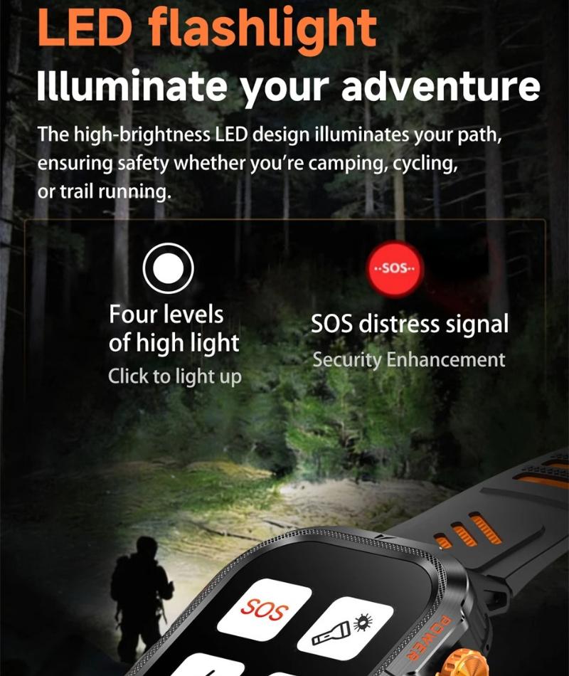 2026 New 1200mAh Rugged Military GPS Smart Watch Men 2.01" AMOLED Screen IP68 Waterproof Clock SOS Call Fitness Flashlight Smartwatch IOS Gift