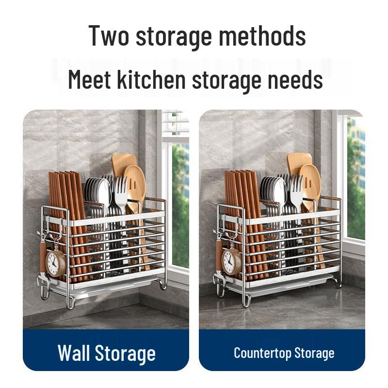 Wall-Mounted Stainless Steel Chopstick and Utensil Holder - Knife and Spoon Storage Rack