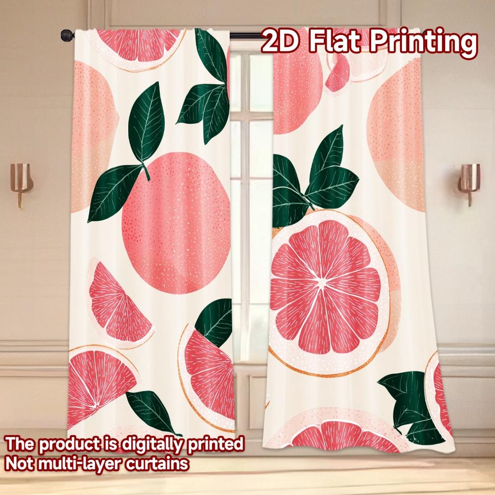 Set Of 2 Minimalist Flat Printing Curtains Without Rod Fruit Pattern Leaves Easter Festival Versatile Fabric Curtain Polyester