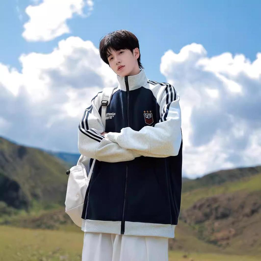 Three-bar Cardigan Sweater Jacket Men's Autumn and Winter Boys' Collar Sports Jacket