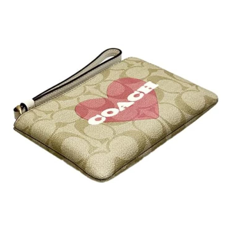 Coach Corner Zip 16 Classic Monogram Heart Logo Zipper Clutch Women Clutch Light-Khaki Chalk-White CP436-IMOTV