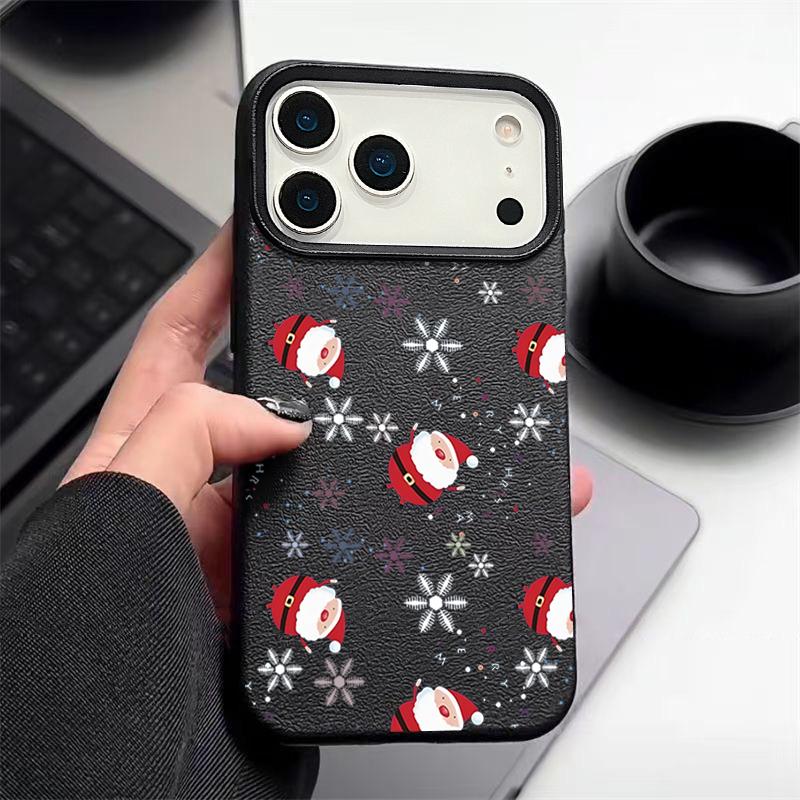 New Year Christmas Pattern Phone Case For iPhone 16e 17 Air 16 15 14 17 Pro Max 13 12 Pro 15 11 Shockproof Soft TPU Leather Texture Cover