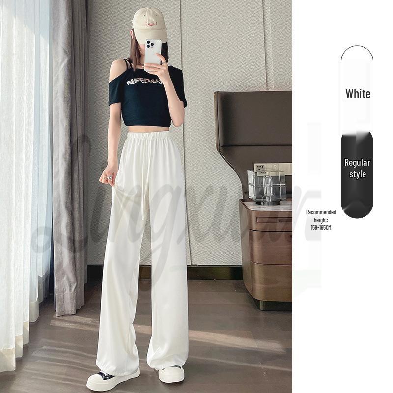 Women's Satin High-Waisted Acetate Wide-Leg Pants - Sun Protection Cool Ice Silk Drape for Short People