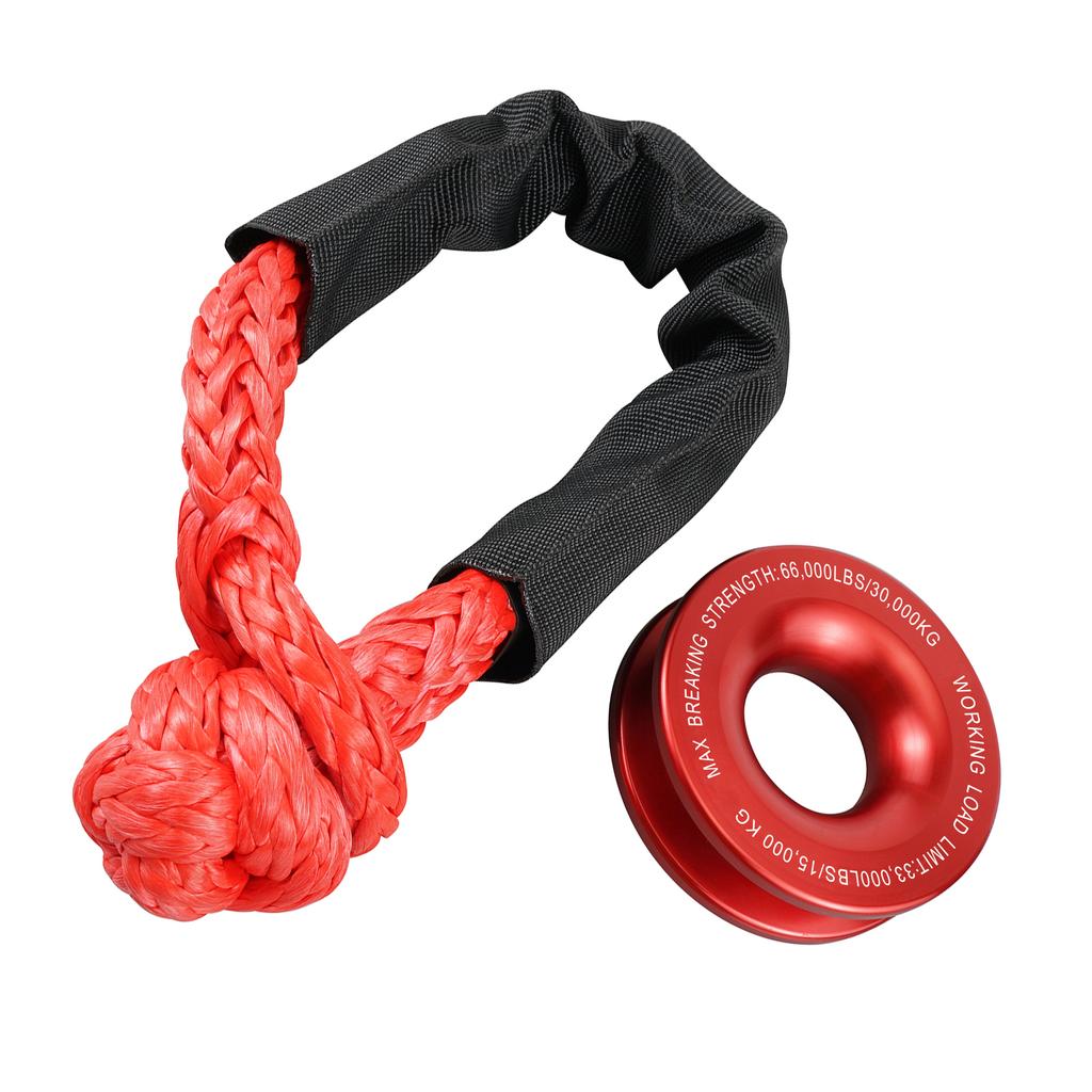 Heavy Duty Recovery Ring Snatch Block Pulley Soft Shackle Tow Winch Rope, fit for ATV, trailer, SUV, UTV, SXS, 4x4 and truck