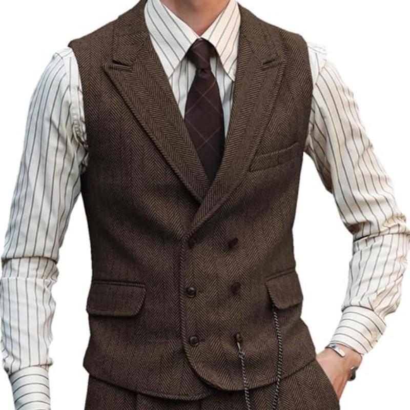Men Vest Brown Suede Leather Gentleman Business Waistcoat Vintage Regular Slim Business Banquet Men Suit Vest