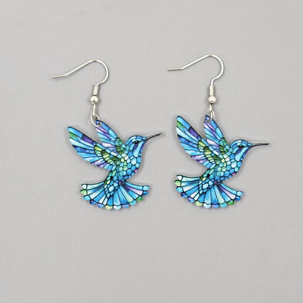 Acrylic Bird Dangle Earrings Retro Style Stud Earrings Gifts 2D Bird Shape Earrings  Women Girls