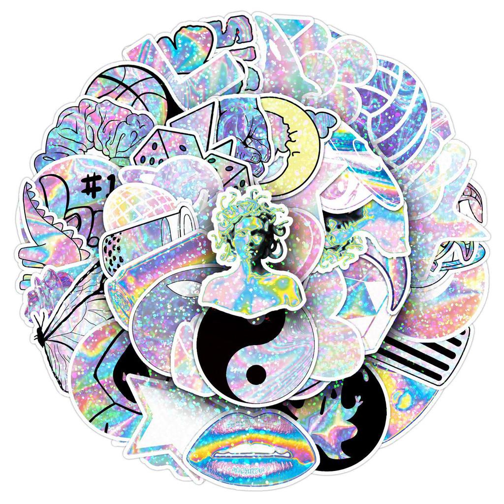 50PCS Holographic Laser Stickers: Cool, Trendy, Waterproof for Helmets, Cars, Stationery