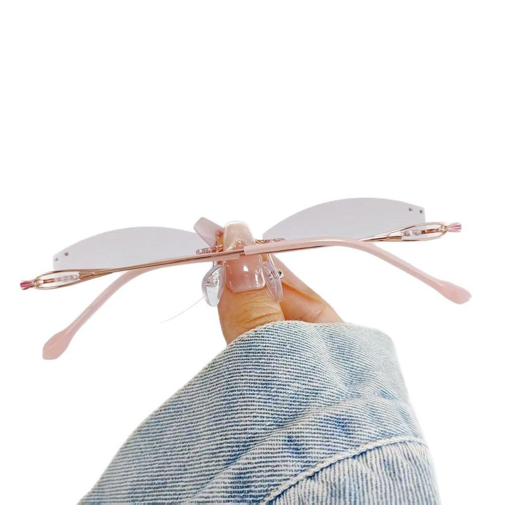 Women's Rimless Rhinestone Eyeglass Frames with Irregular Lenses - Anti-Blue Light & Myopia Reading Glasses
