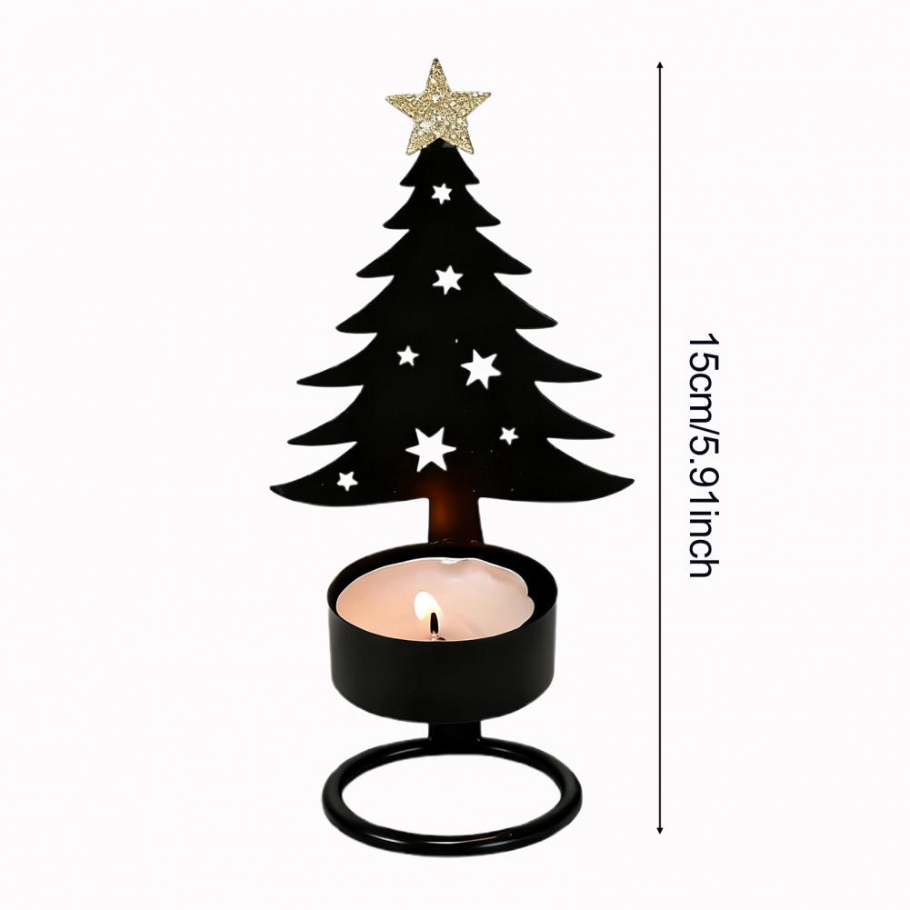 Metal Christmas Tree Candlestick Small Tree Shaped Candle Holder Holiday Tabletop Centerpiece for Home Shelf Fireplace Decor