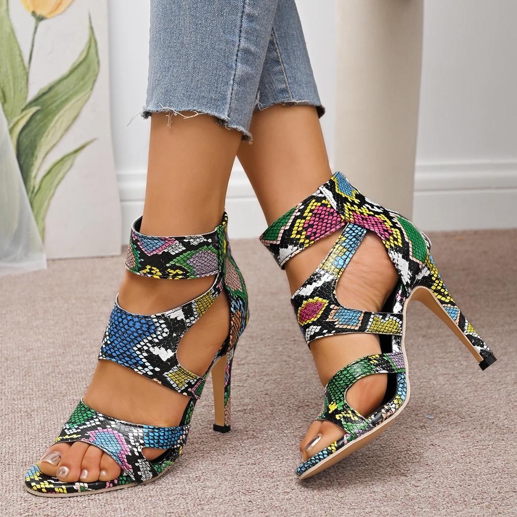Fashion Women Strap High Heels Sandals Summer Stilettos Ankle Buckle Shoes Women Comfortable Casual PU Sexy Sandals Sandalias De Mujer