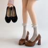 Retro Bow Women High Heels Mary Jane Shoes Fashion Shallow Slip on Pumps Concise Dress Thick Heel Ladies Lolita Shoes Footwear