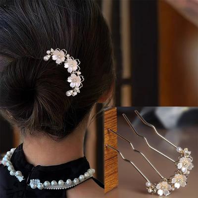 Koreanische U-förmige Perlenhaarnadeln Haarspangen für Frauen Eleganter Stil Metallgabeln Vintage Perlenhaarnadeln Haar-Styling-Tools Geschenke
