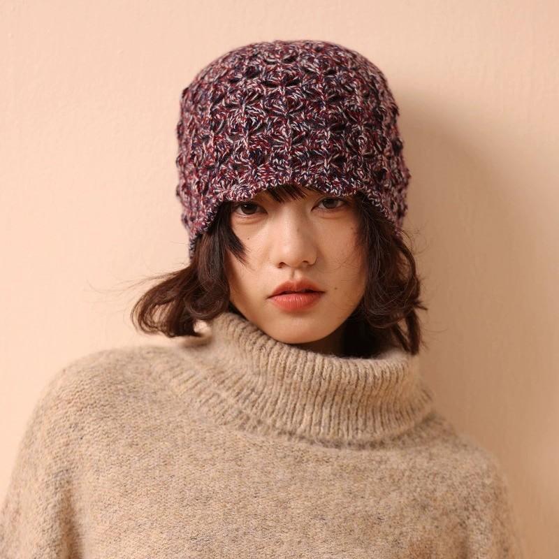 Autumn and winter new% all-wool pineapple pattern crochet knitted hat women's hollow lace bag head hat