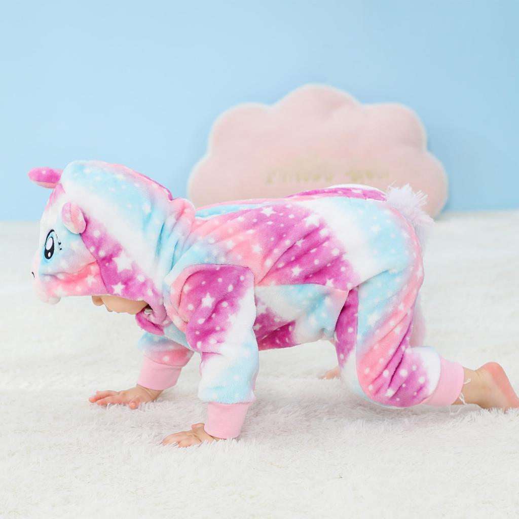 Kids Kigurumi Halloween Costume Romper Roomwear Warm Winter Wear Loungewear Girls Boys Christmas Present Baby Shower Photo Shoot Unicorn Starry Pink