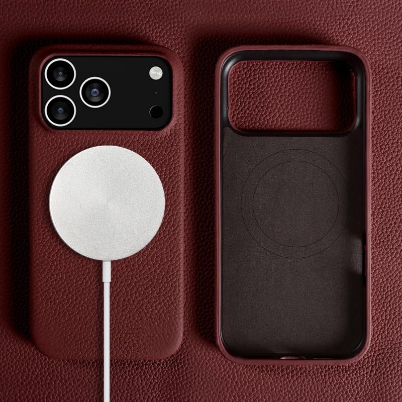 Luxury Litchi Genuine Leather Magnetic Suction Case For Iphone 17 16 15 14 13 Pro Max Air Full Protection Shockproof Back Cover