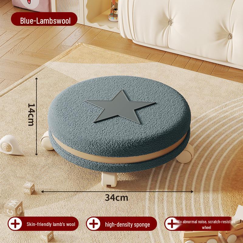 Cream Low Stool with Backrest and Universal Wheels - Ideal for Home, Grout, and Children's Use, Silent Sliding Design