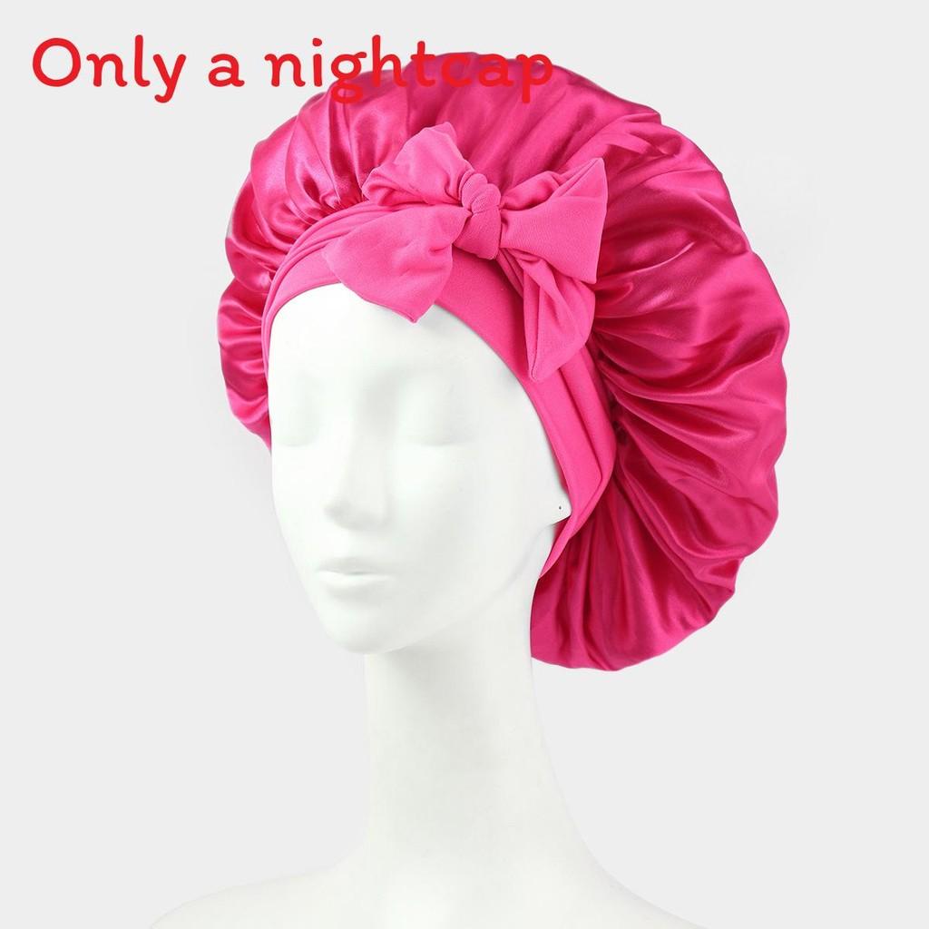 Bonnet de Nuit en Satin pour Femmes avec Nœud Papillon Lien Réglable Soin des Cheveux Bonnet de Nuit Doux en Soie
