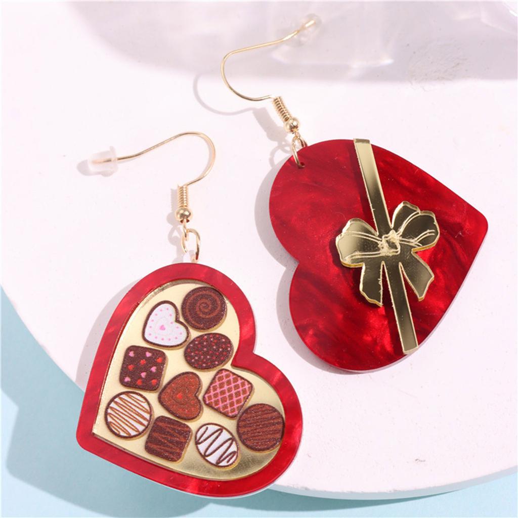 Stylish Heart Shaped Gift Box Earrings Trendy Ear Studs Chocolate Bowknot Ear Rings Fashionable Valentine's Day Jewelry