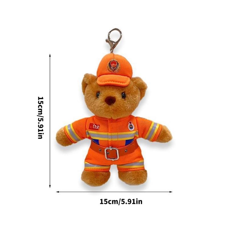 Plush Bear Charm Keychain Lovely Animal Police Backpack Handbag Charm Pendant