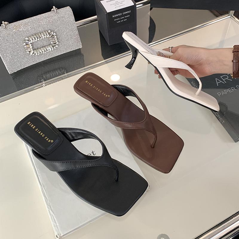 Fashion 2025 Summer New Brand Women Slipper Fashion Narrow Band Slip On Flip Flop Thin High Heel Outdoor Dress Slides Vacation Sandals