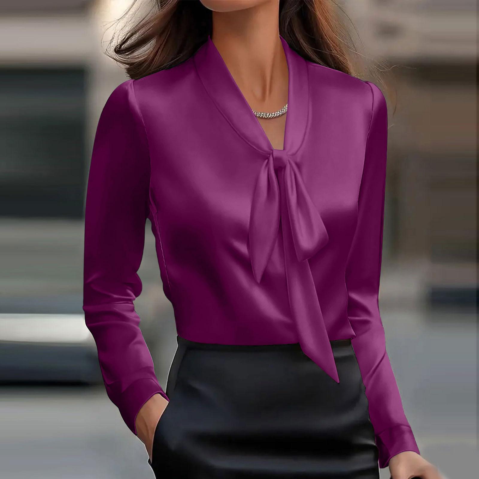 

Жіноча однотонна модна та елегантна атласна сорочка з довгим рукавом XXL фіолетовий