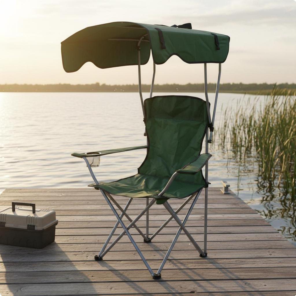 Fishing Chair with Roof Foldable Folding Camping Stool Portable Beach