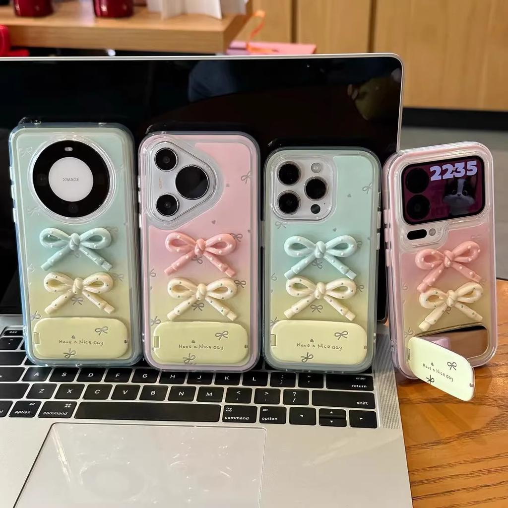 Gradual change bow new models applicable to Apple 17Promax mobile phone case girl iPhone16/15/14 cute