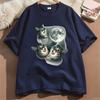 Three Cat Moon T Shirt Unisex Unisex Cotton Short Sleeve Funny Cat Parody TShirt Wolf Moon Cat Cute Kitten Tshirt Male Clothes Tops