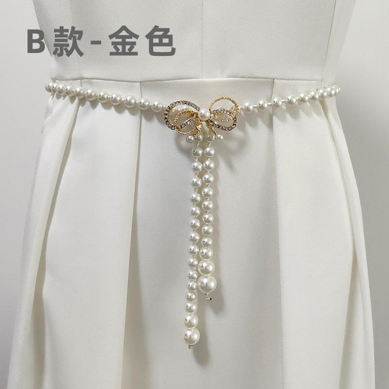 Korean Version, Pearl Waist Chain, Women's Belt, Fashionable, Dress Decoration, Rhinestone Beads, Flowers, Elegant and Versatile