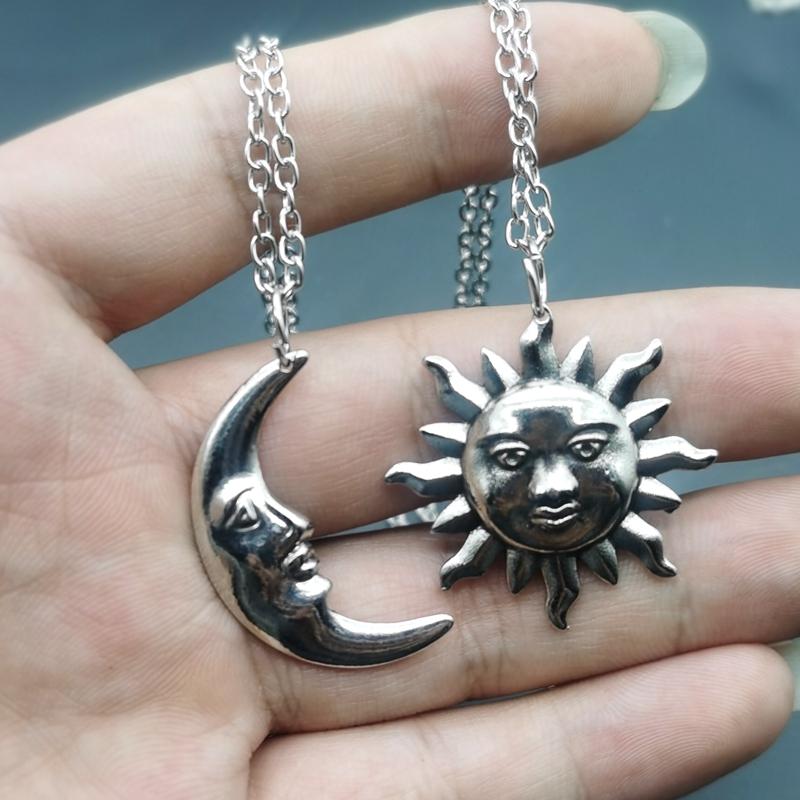 Nuovi Collane Luna e Sole Colore Argento Catena Coppia Celesti Migliori Amici Regalo per Amico Collane Lunghe Ciondoli Uomo Donna