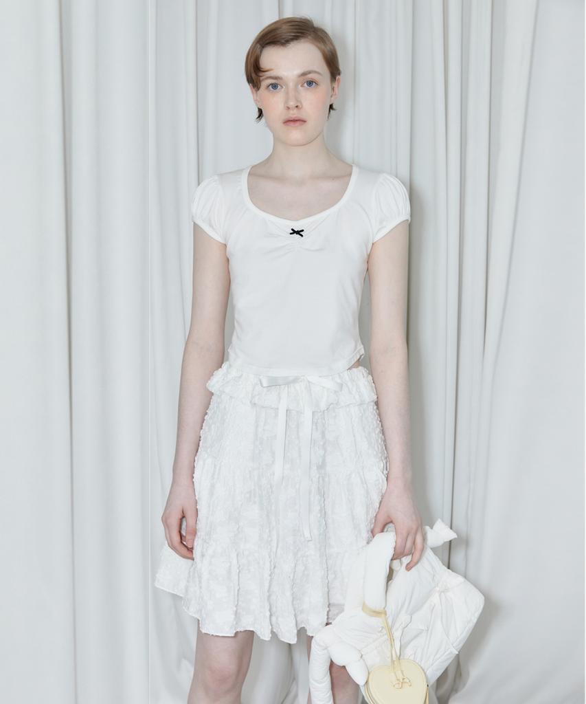 SINOON Round Shirring T-Shirt (White)