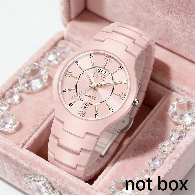 LIGE Elegant Women Watches Fashion Ceramics Small Dial Ladies Quartz Watch Date Week Display Luxury Woman Wristwatch Reloj Mujer