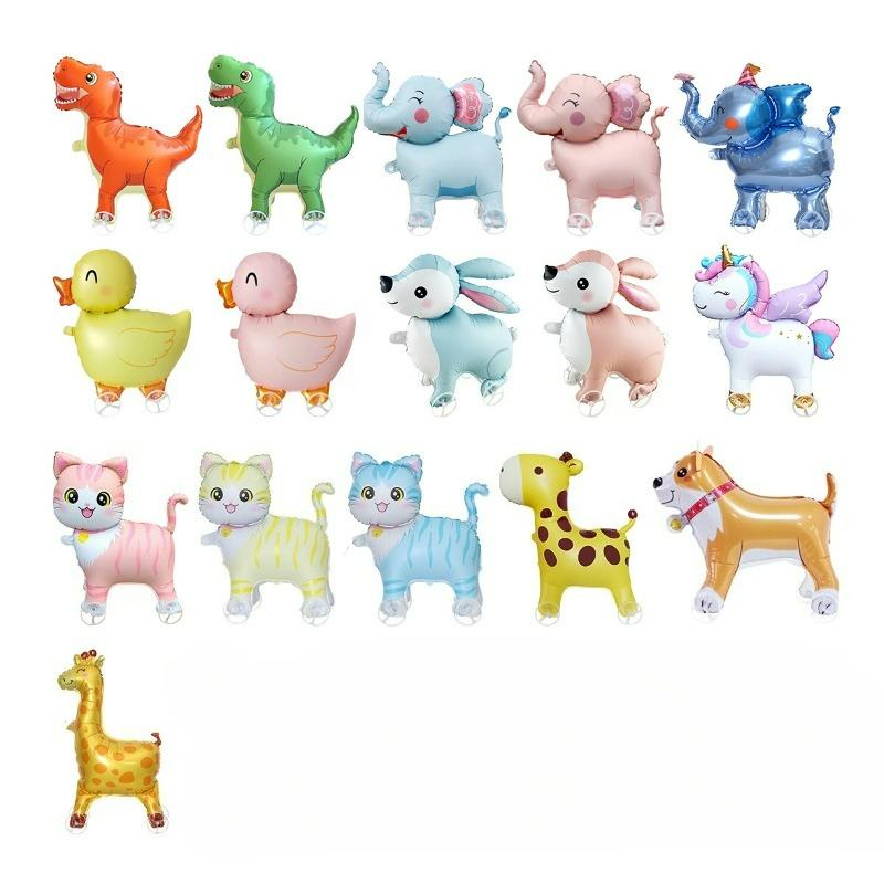 Cartoon Animals Stand Up Aluminum Film Balloons with Wheels Tiger Giraffe Elephant Dinosaur Birthday Party Decoration