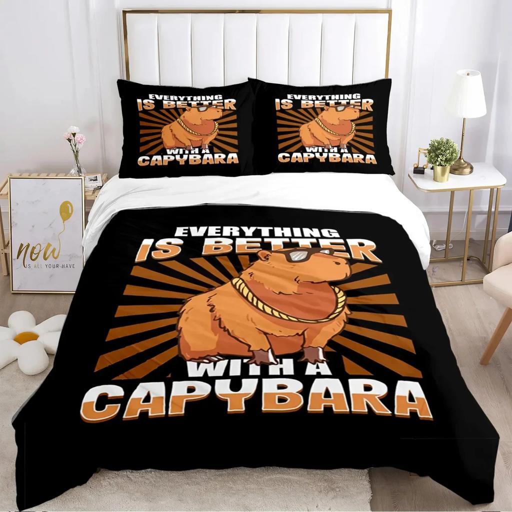 Funny Capybara Anime Duvet Cover Kawaii Animals Bedding Set Soft Quilt Cover Full Size for Boy Teens Bedroom Decoration