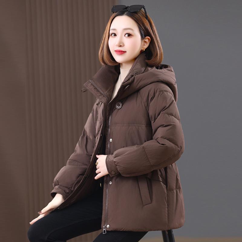 

Женская пуховая куртка средней длины с капюшоном – Зимнее утепленное повседневное пальто, закрывающее бедра, с хлопковой подкладкой для мам среднего возраста. XL (130-145 Jin)