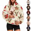 Damen Christmas Print Kapuzenpullover mit Haustier-Tasche Langarm Lässiger Pullover für die Feiertage