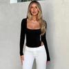 European and American women's clothing autumn hottie backless strap square collar slim fashion long sleeve sexy onesie women