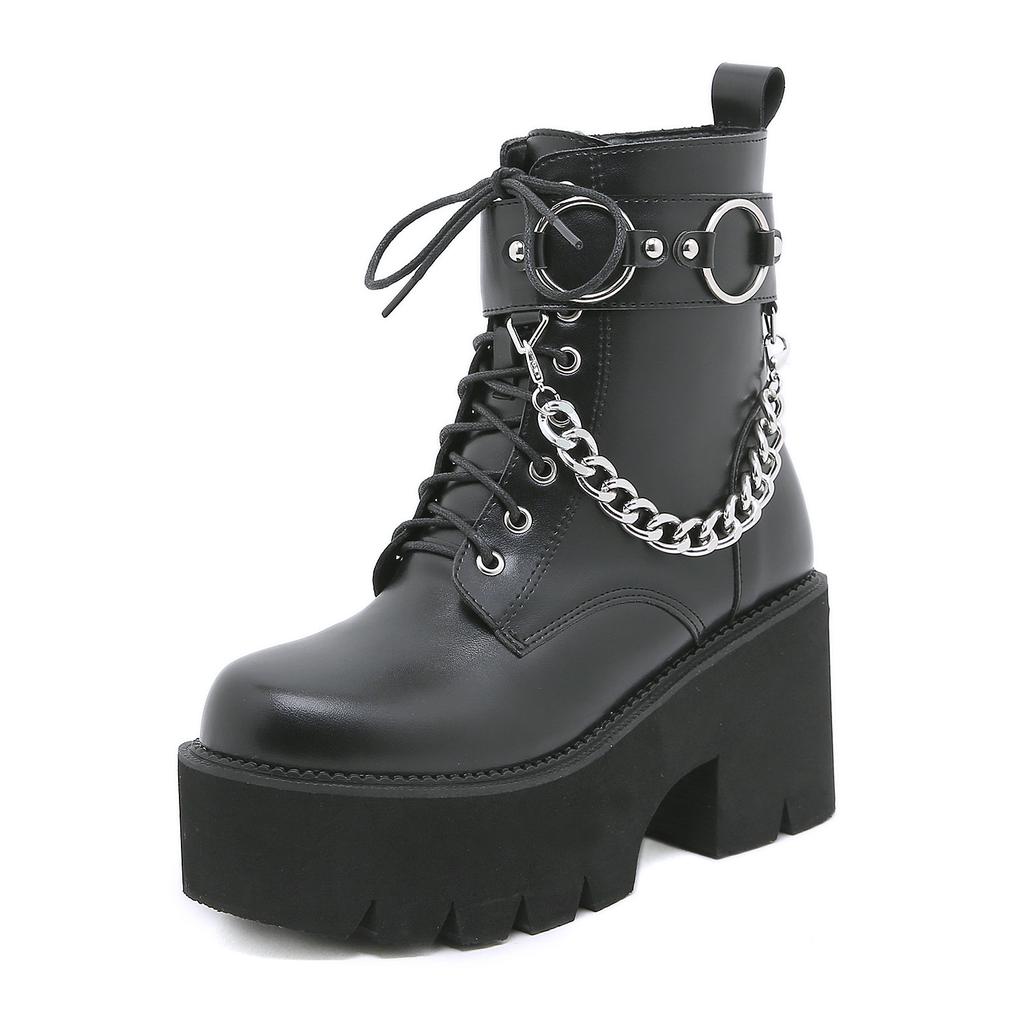 Fashion High Quality Short Ankle Leather Boots for Women Zipper 8cm High Heel Platform New 2025 Autumn Winter 35 43 Fashion Shoe Black