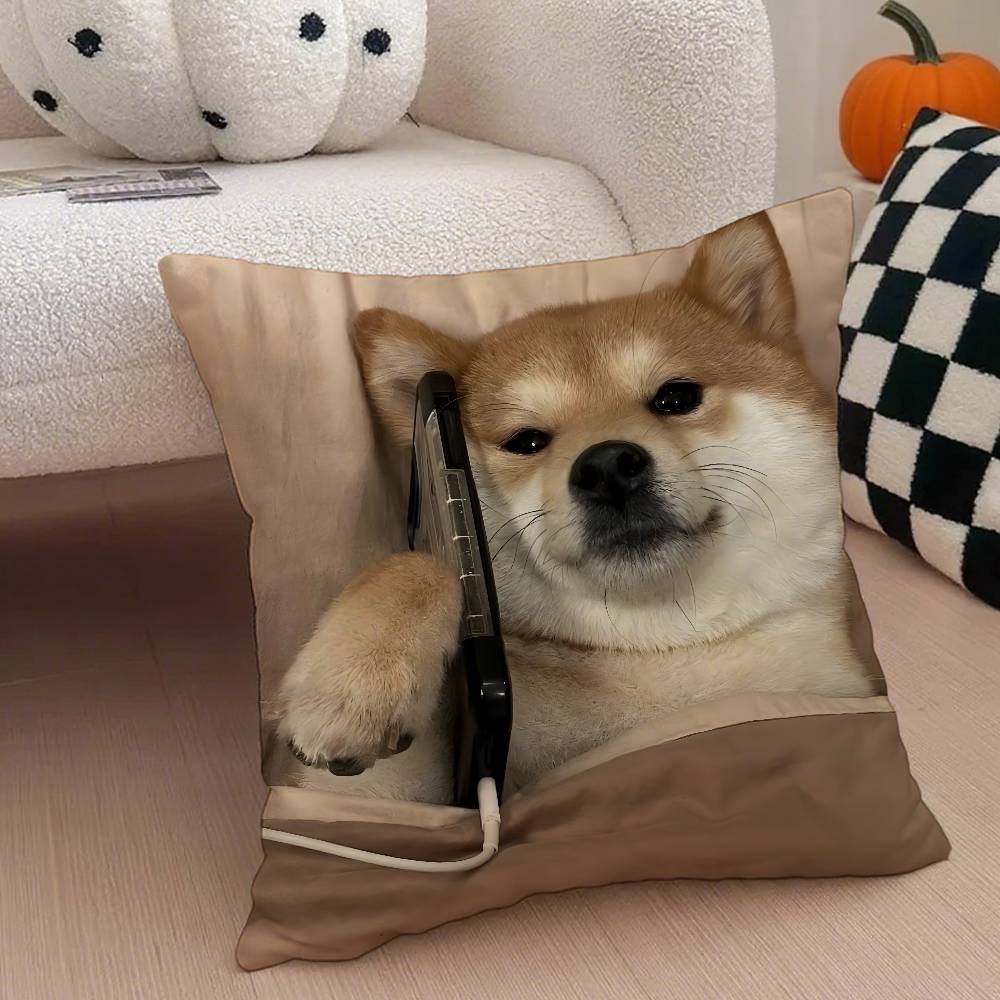 Cute Shiba Inu Pillow Case Anti-dustmite Pillowcase Invisible Zipper Silky Short Plush Sofa Cushion Cover