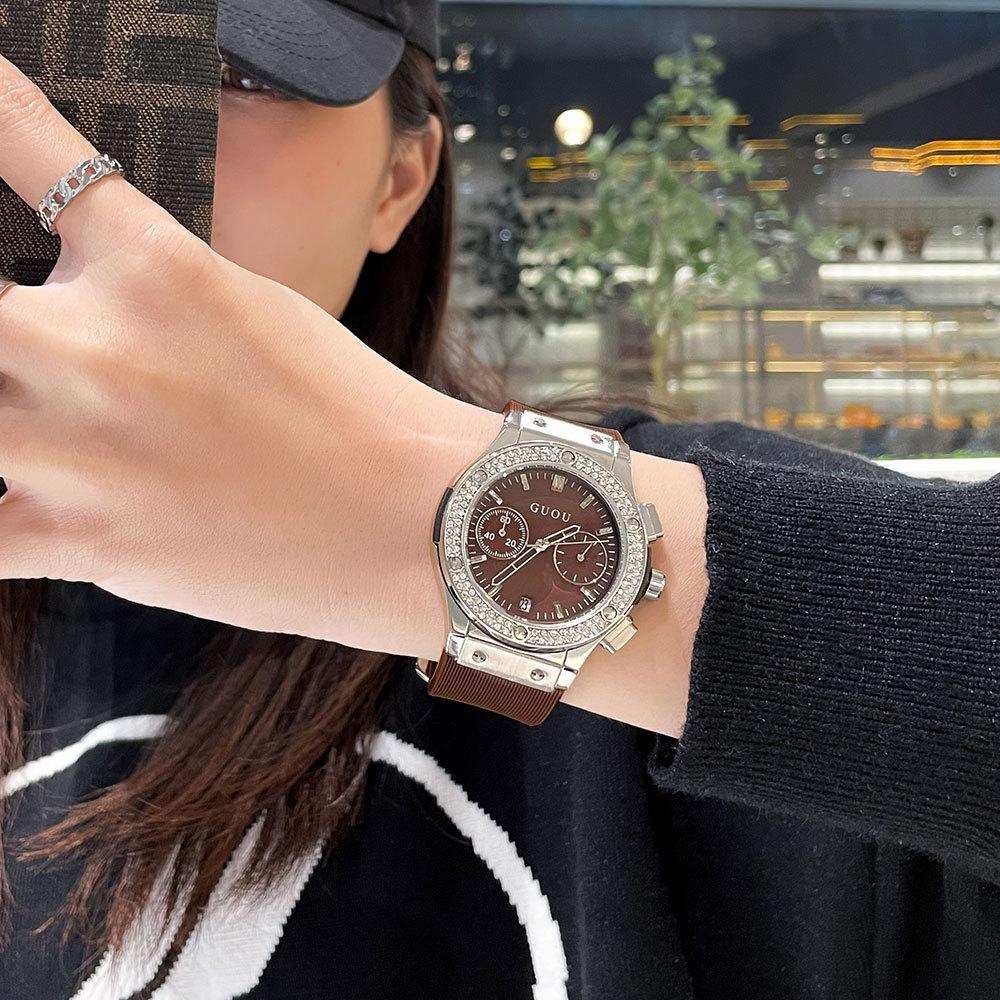 Women's Watch Ins Style Personality Simple Silicone Strap Simple Multifunctional Calendar Rhinestone Women's Watch