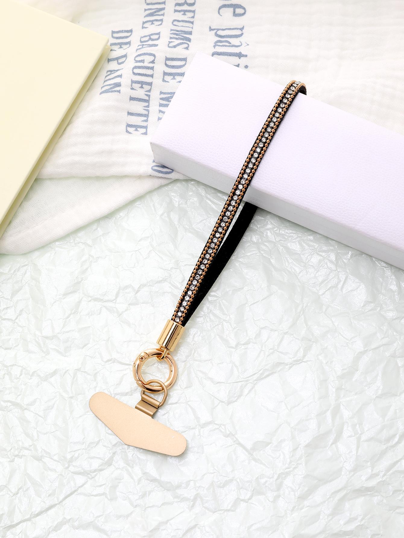 

Multi Color Light New Water Diamond Short Phone Chain Anti Drop Leather Rope Phone Hanging Chain With A Card ABS
