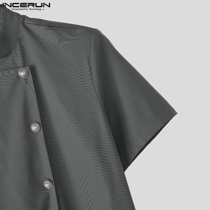 Stand Short Neck Men Incerun Sleeve Casual Split Irregular Ruffled Long Tunic Tops